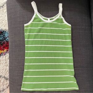 Vintage Y2K 2000s Lace Layering Tank Top Spaghetti Strap Green Stripe